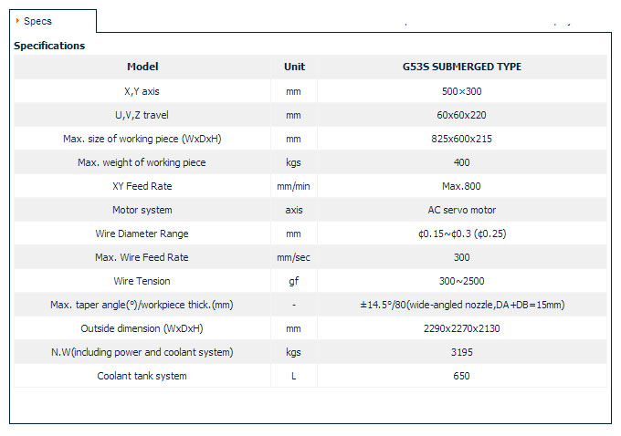 CNC Wire Cut EDM - G-Series - G53S SUBMERGED TYPE