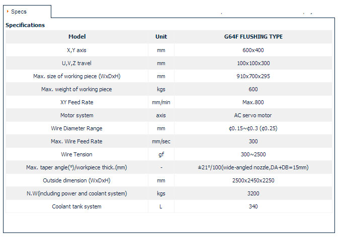 CNC Wire Cut EDM - G Series - G64F FLUSHING TYPE 